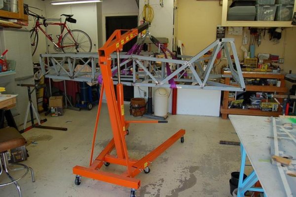 The tacked-up chassis moved off the build table to a home made rotisserie made from scrap metal on hand.