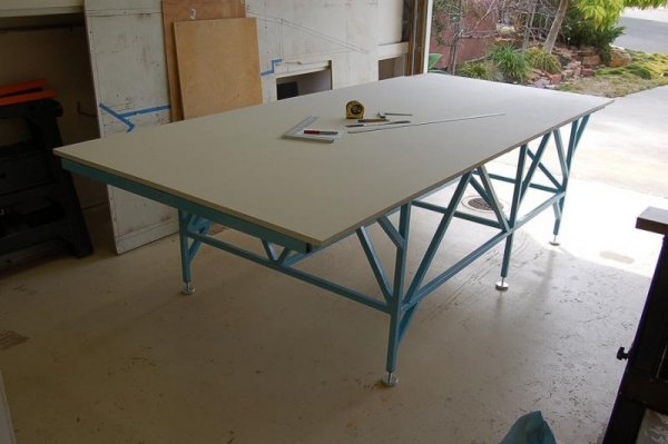 My build table.  It will carry the weight of the chassis and complete driveline (with suitable cut-out made) if I choose to finalize details after all the mounts are complete.