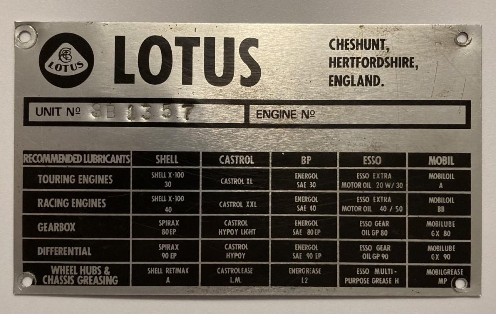 Early Lotus Seven identification - plates, chassis numbers, frame ...