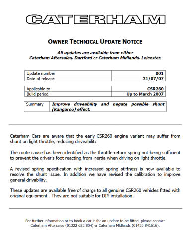 More information about "Caterham CSR260 - Throttle Return Spring Tech Update"