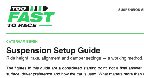 More information about "Caterham Suspension Set Up Guide by Too Fast Too Race"